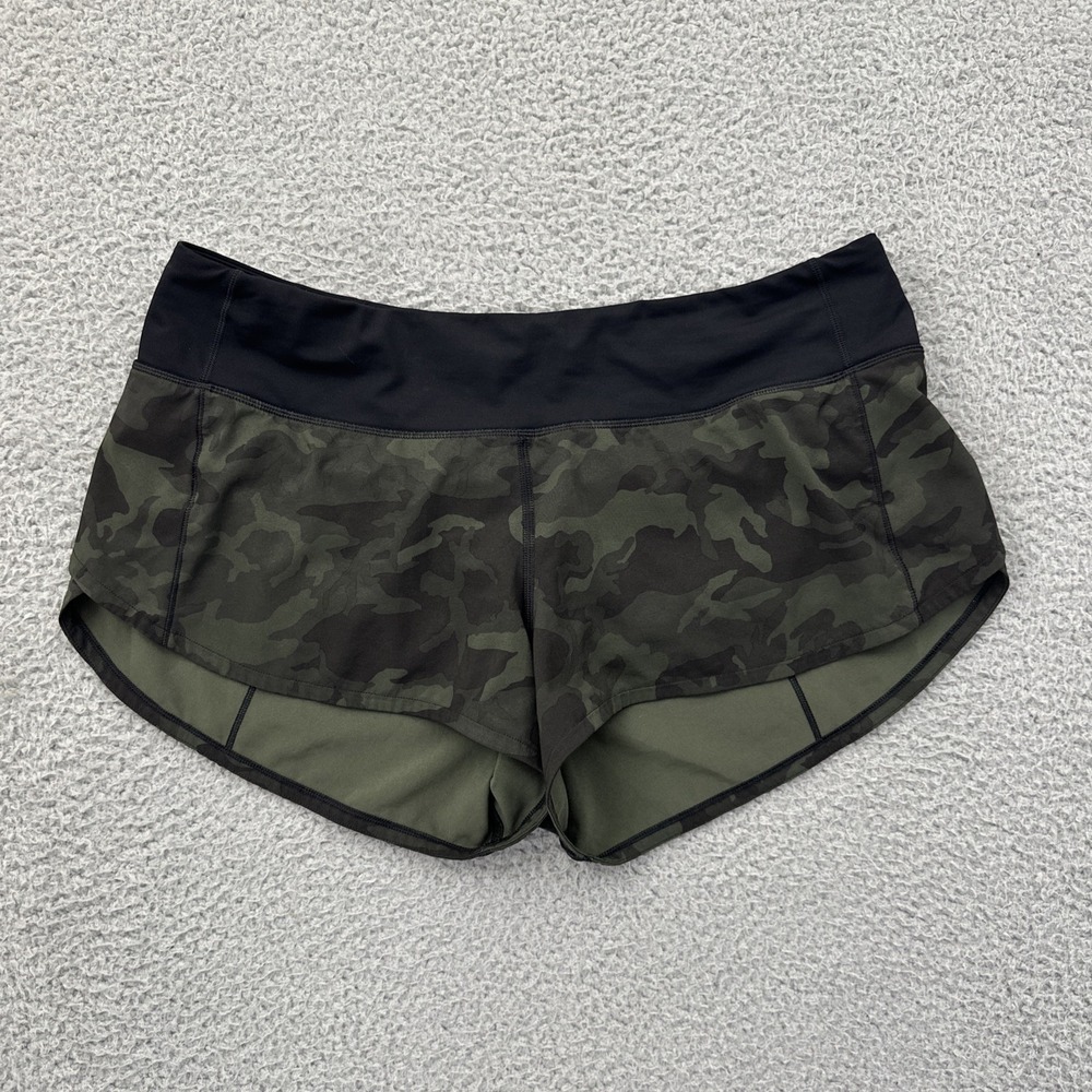 Lululemon Speed Up Shorts Low Rise 2.5" Green Camo Athletic Athleisure Women's 8